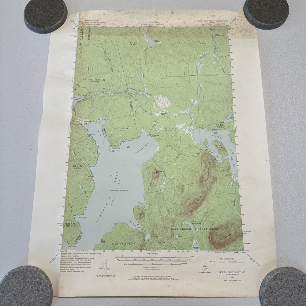 1954 USGS PUBLIC UTILITIES COMMISSION NORTH EAST CARRY, ME 1:625 MAP